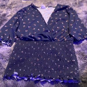 caution to the wind - blue flower blouse